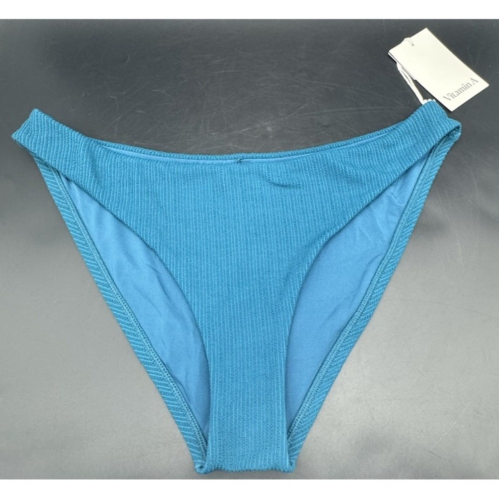 Vitamin A Ribbed Bikini Bottoms Teal Blue Sustainable Recycled Nylon Large NWT